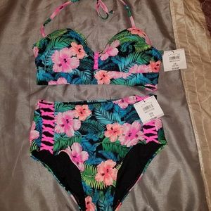 NWT 2-piece high waist swim suit